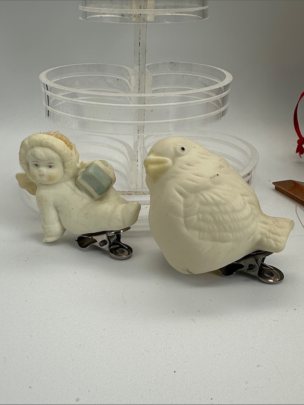 Vintage Department 56 Snowbabies clip-on bisque porcelain ornaments, 🐣 👼